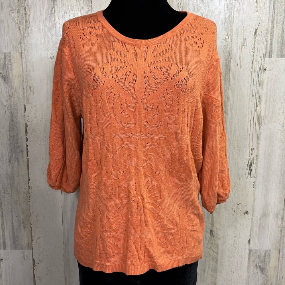Ophelia Roe Orange Pointelle Knit Lightweight Sweater